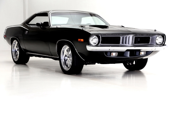 For Sale Used 1973 Plymouth Cuda Black on Black, 440 Six Pac, 727 Chrome | American Dream Machines Des Moines IA 50309