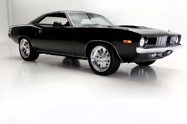 For Sale Used 1973 Plymouth Cuda Black on Black, 440 Six Pac, 727 Chrome | American Dream Machines Des Moines IA 50309