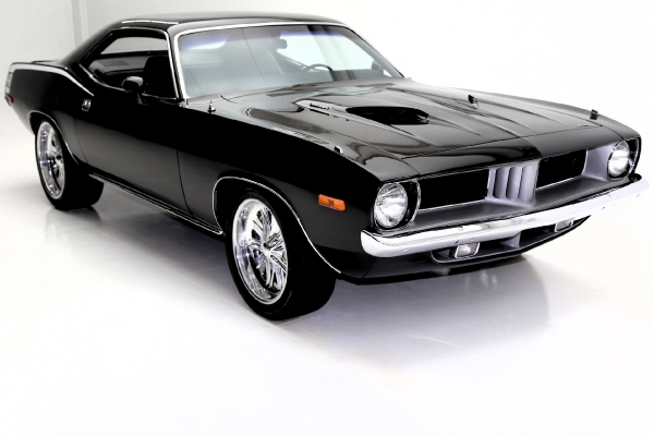 For Sale Used 1973 Plymouth Cuda Black on Black, 440 Six Pac, 727 Chrome | American Dream Machines Des Moines IA 50309