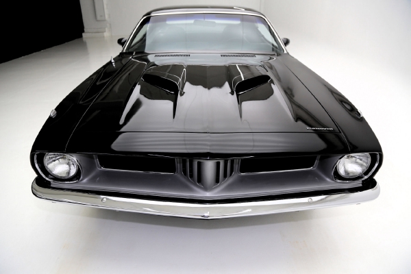 For Sale Used 1973 Plymouth Cuda Black on Black, 440 Six Pac, 727 Chrome | American Dream Machines Des Moines IA 50309