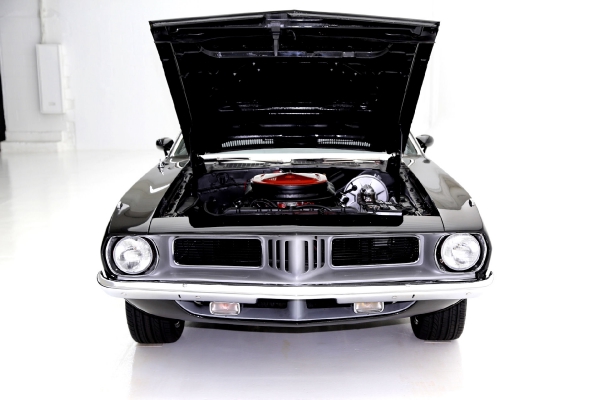 For Sale Used 1973 Plymouth Cuda Black on Black, 440 Six Pac, 727 Chrome | American Dream Machines Des Moines IA 50309