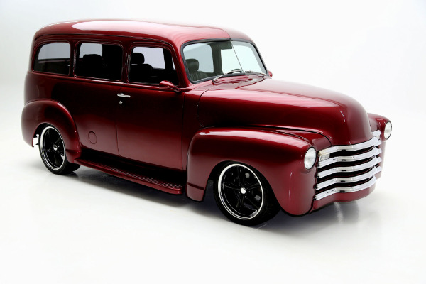 For Sale Used 1951 Chevrolet Suburban Burgundy,Black Leather, RestoMod | American Dream Machines Des Moines IA 50309