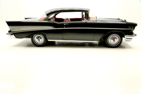 For Sale Used 1957 Chevrolet Bel Air Hardtop Black & red interior, 283 | American Dream Machines Des Moines IA 50309