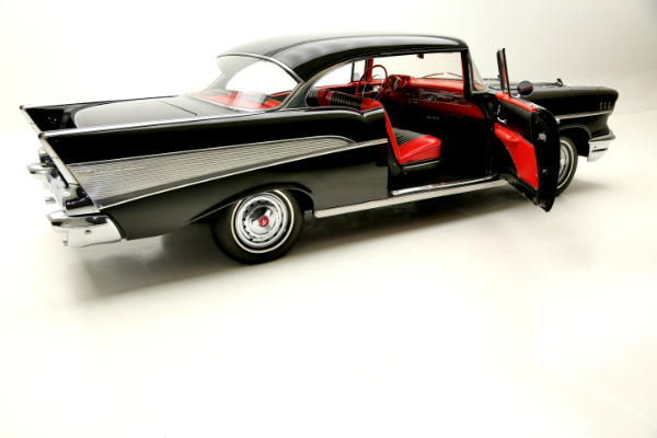 For Sale Used 1957 Chevrolet Bel Air Hardtop Black & red interior, 283 | American Dream Machines Des Moines IA 50309