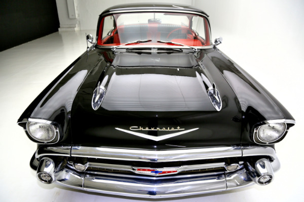 For Sale Used 1957 Chevrolet Bel Air Hardtop Black & red interior, 283 | American Dream Machines Des Moines IA 50309