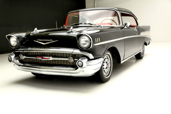 For Sale Used 1957 Chevrolet Bel Air Hardtop Black & red interior, 283 | American Dream Machines Des Moines IA 50309