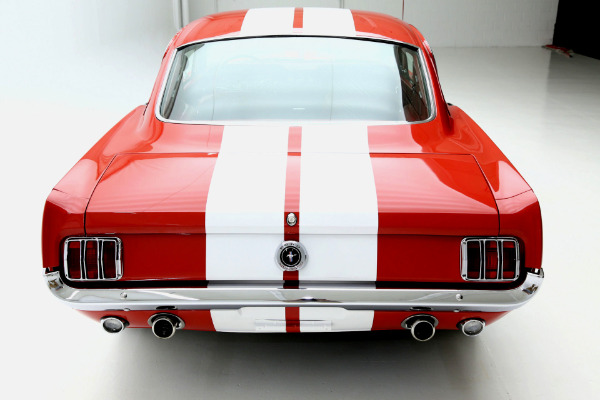 For Sale Used 1965 Ford Mustang Fastback Red/red w/white shelby stripes, | American Dream Machines Des Moines IA 50309