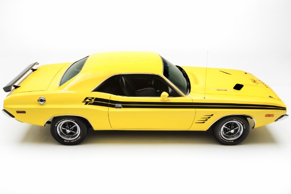 For Sale Used 1973 Dodge Challenger Lemon Twist, RT Stripes | American Dream Machines Des Moines IA 50309