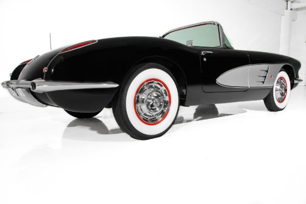 For Sale Used 1960 Chevrolet Corvette Black w/ Silver Coves,Red Interior,283 Fuelie Matching #s,4-Speed,2 Tops | American Dream Machines Des Moines IA 50309