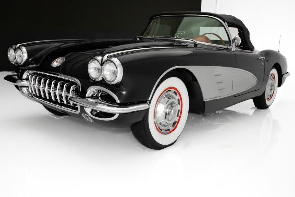 For Sale Used 1960 Chevrolet Corvette Black w/ Silver Coves,Red Interior,283 Fuelie Matching #s,4-Speed,2 Tops | American Dream Machines Des Moines IA 50309