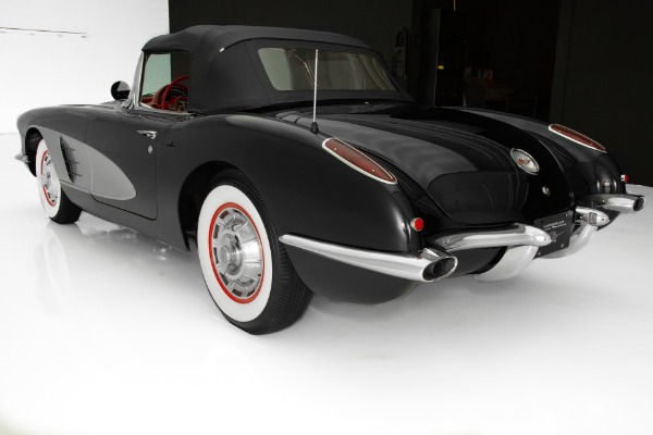 For Sale Used 1960 Chevrolet Corvette Black w/ Silver Coves,Red Interior,283 Fuelie Matching #s,4-Speed,2 Tops | American Dream Machines Des Moines IA 50309