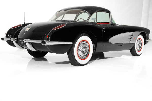 For Sale Used 1960 Chevrolet Corvette Black w/ Silver Coves,Red Interior,283 Fuelie Matching #s,4-Speed,2 Tops | American Dream Machines Des Moines IA 50309