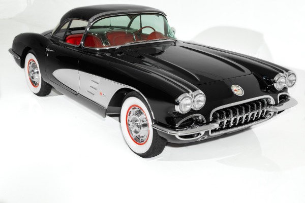 For Sale Used 1960 Chevrolet Corvette Black w/ Silver Coves,Red Interior,283 Fuelie Matching #s,4-Speed,2 Tops | American Dream Machines Des Moines IA 50309