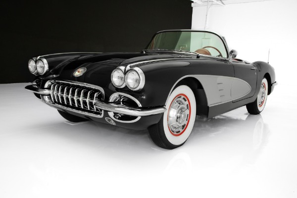 For Sale Used 1960 Chevrolet Corvette Black w/ Silver Coves,Red Interior,283 Fuelie Matching #s,4-Speed,2 Tops | American Dream Machines Des Moines IA 50309